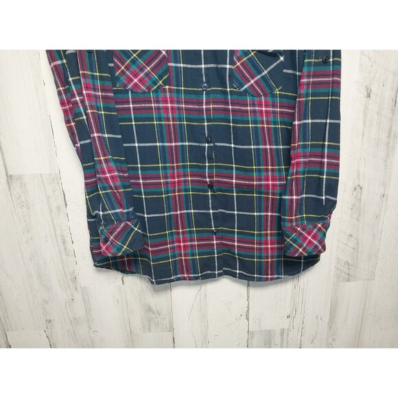 Matchstick Flannel Tunic Shirt Top Women L Button Long Sleeve Multicolor Plaid - Picture 2 of 11